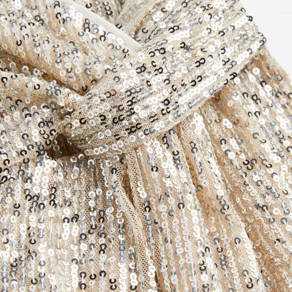 H&M Beige Sequin Wrap Midi Christmas Dinner Party Long Sleeve Dress Small - Picture 4 of 9